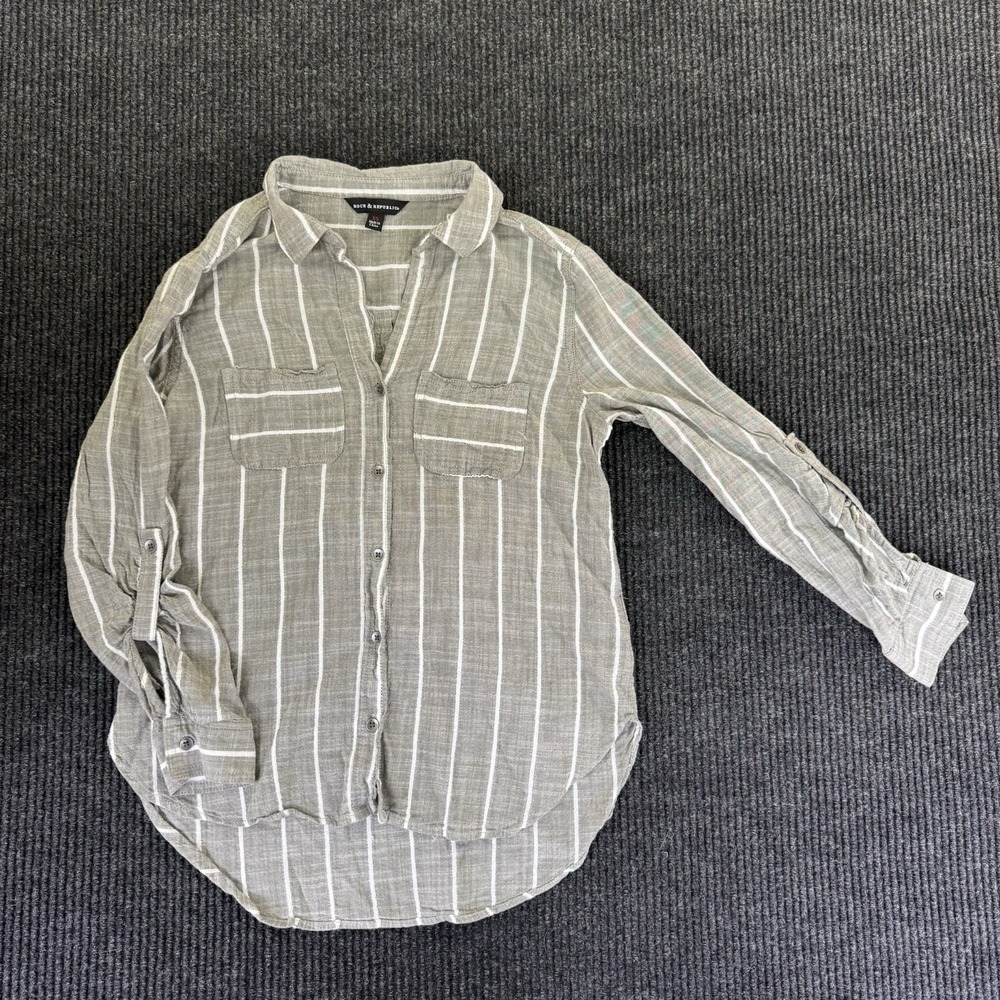Rock And Republic Grey And White Striped Top Women's XS